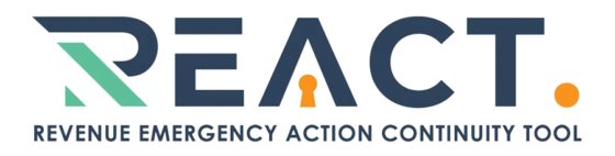 REACT. Logo - Revenue Emergency Action Continuity Tool.